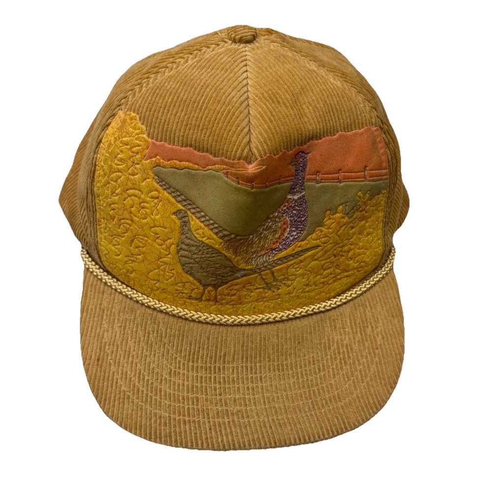 Vintage A.F. Moran 90's Pheasant Peacock Hunting Khaki Corduroy Snapback Rop Hat